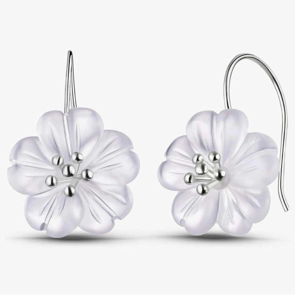 Sterling Silver Crystal Flower Drop Earrings